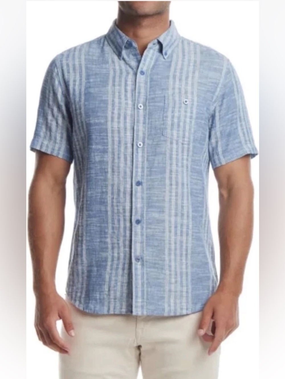 Weatherproof Vintage Mens Linen Cotton Blend Woven Shirt. Light Blue. Medium NEW